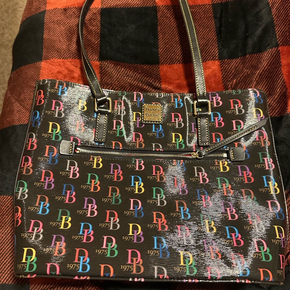 Dooney & Bourke Black Tote with Multicolor Logo
